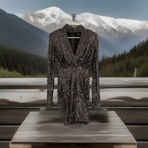 Privy Black Sequin Mini Long Sleeve Dress Women’s Size S Party Dancing Sparkly‎